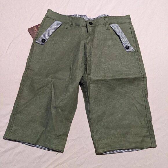🆕NWT ROCK STAR OLIVE W/BLACK & WHITE STRIPES SHORTS - 32 - Picture 1 of 4